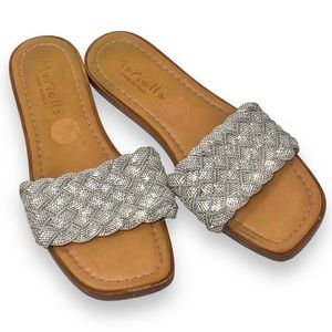 Mariella Genuine Leather Crystal Rhinestone Silver Braided Slides Sandals US 9